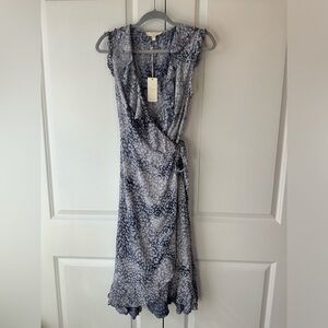 Grade & Gather Sleeveless Blue Purple Leopard Print Midi Wrap Dress NWT (Size S)